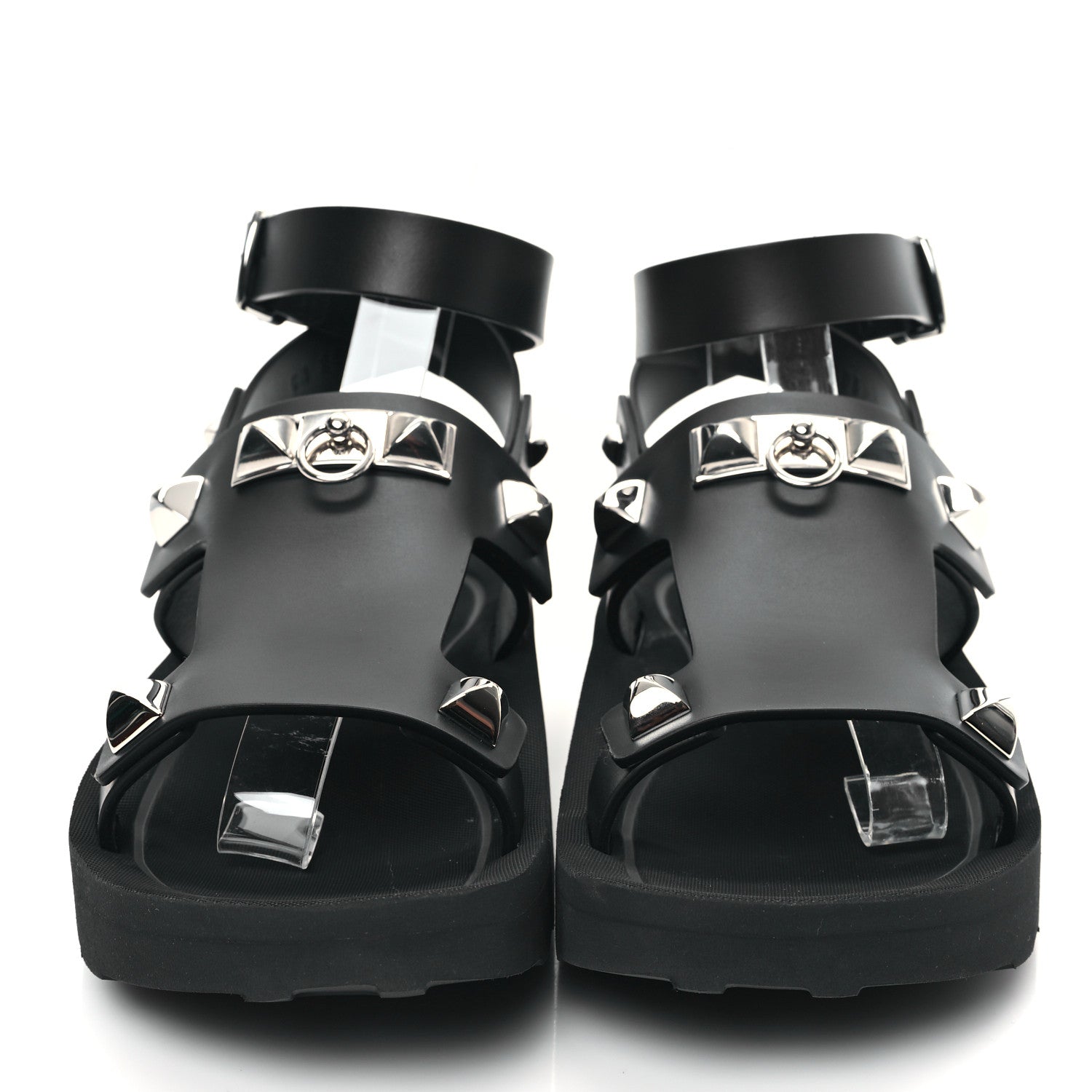 Hermes Calfskin Medor Studded Womens Intuition Sandals 38.5 Black 2 of 9