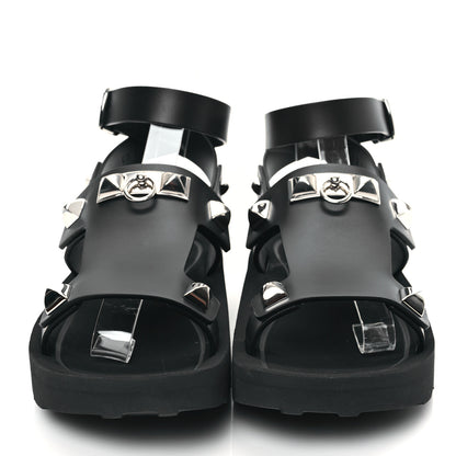 Hermes Calfskin Medor Studded Womens Intuition Sandals 38.5 Black 2 of 9