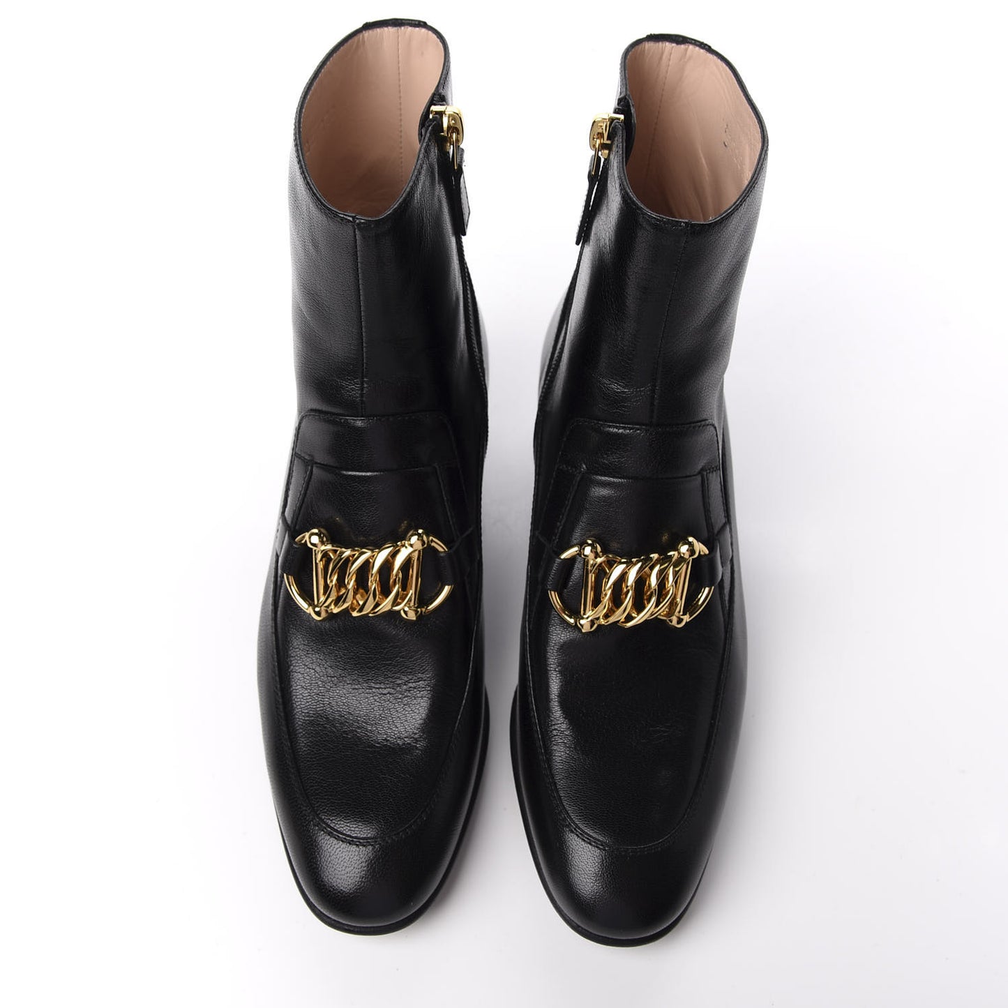 Goatskin Kitten Chain Horsebit Ankle Boots 38 Black