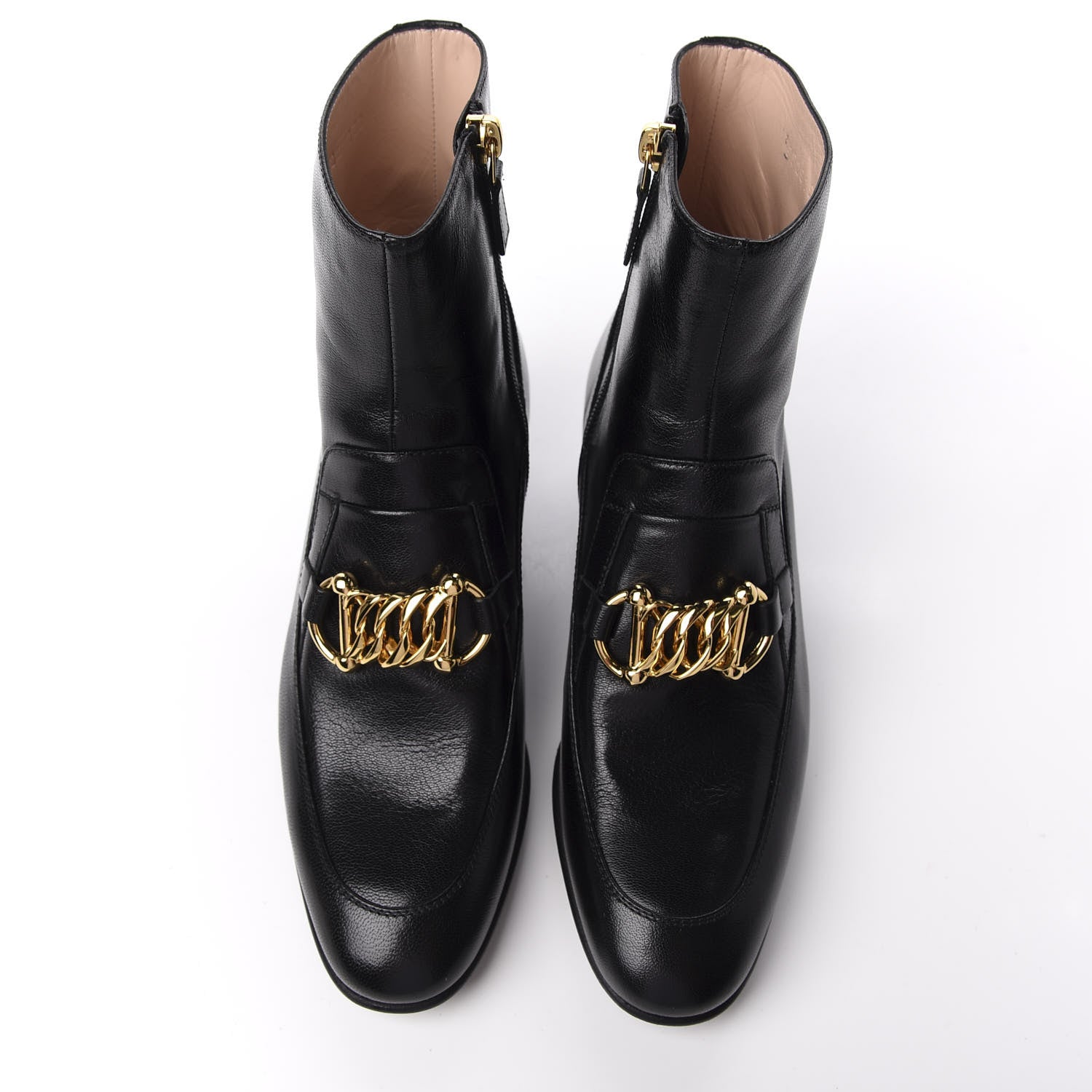 Gucci Goatskin Kitten Chain Horsebit Ankle Boots 38 Black 5 of 12