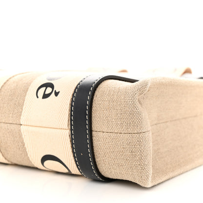 Chloe Linen Calfskin Small Woody Ribbon Tote White Black 10 of 10