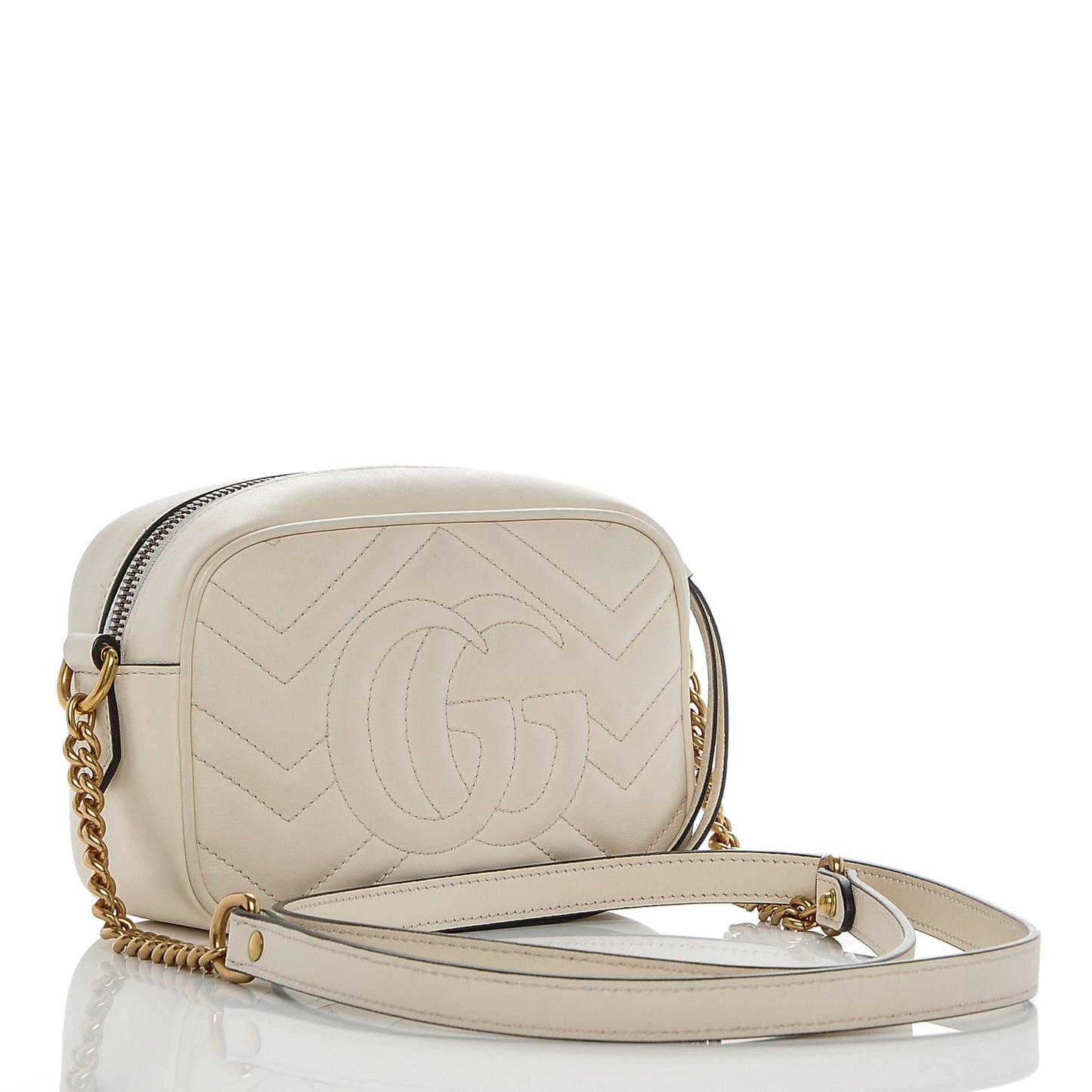Calfskin Matelasse Mini GG Marmont Chain Shoulder Bag White