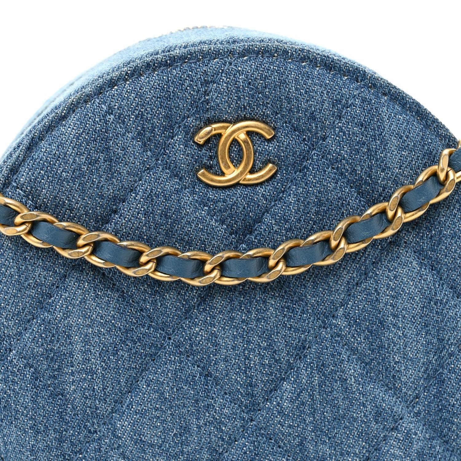 Chanel Denim Quilted Round Pearl Crush Clutch With Chain Blue 8 of 10