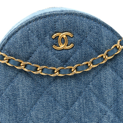 Chanel Denim Quilted Round Pearl Crush Clutch With Chain Blue 8 of 10