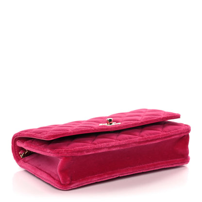 Chanel Velvet Quilted Pearl Crush Wallet On Chain WOC Pink 4 of 11