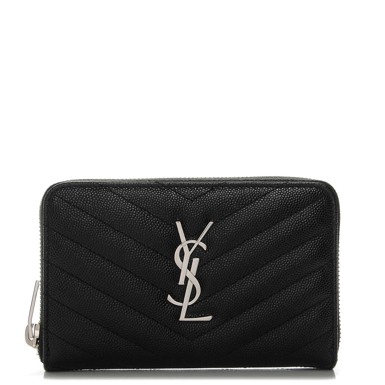 Saint Laurent Grain De Poudre Matelasse Chevron Monogram Zip Around Wallet Black 1 of 6