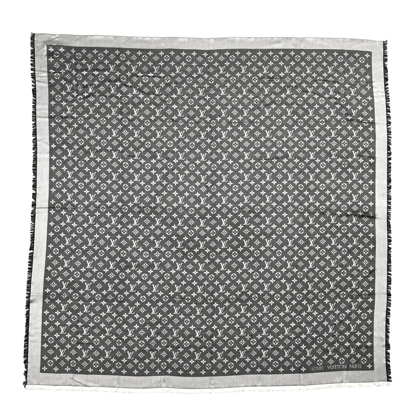 Wool Silk Monogram Denim Shawl Black