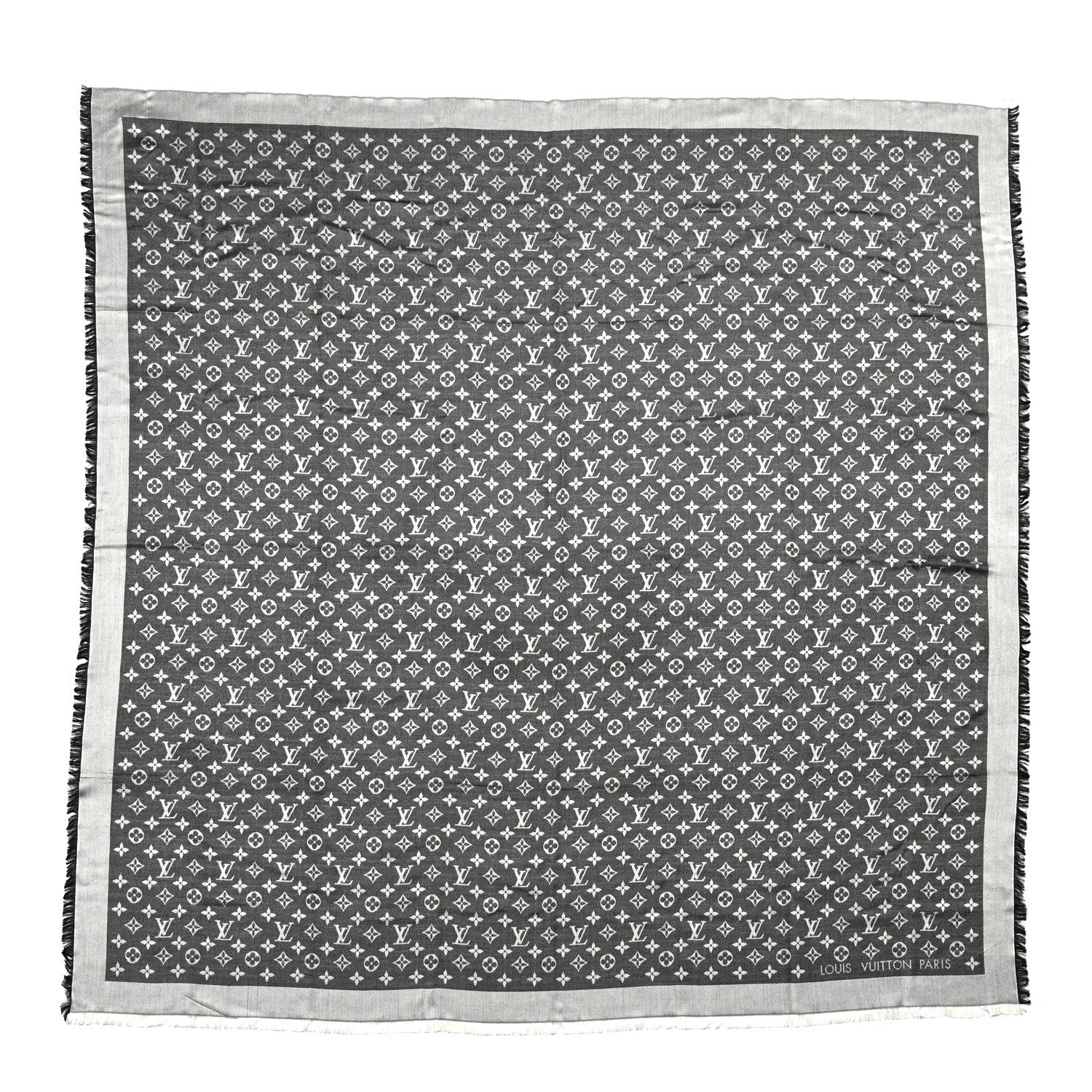 Louis Vuitton Wool Silk Monogram Denim Shawl Black 1 of 4