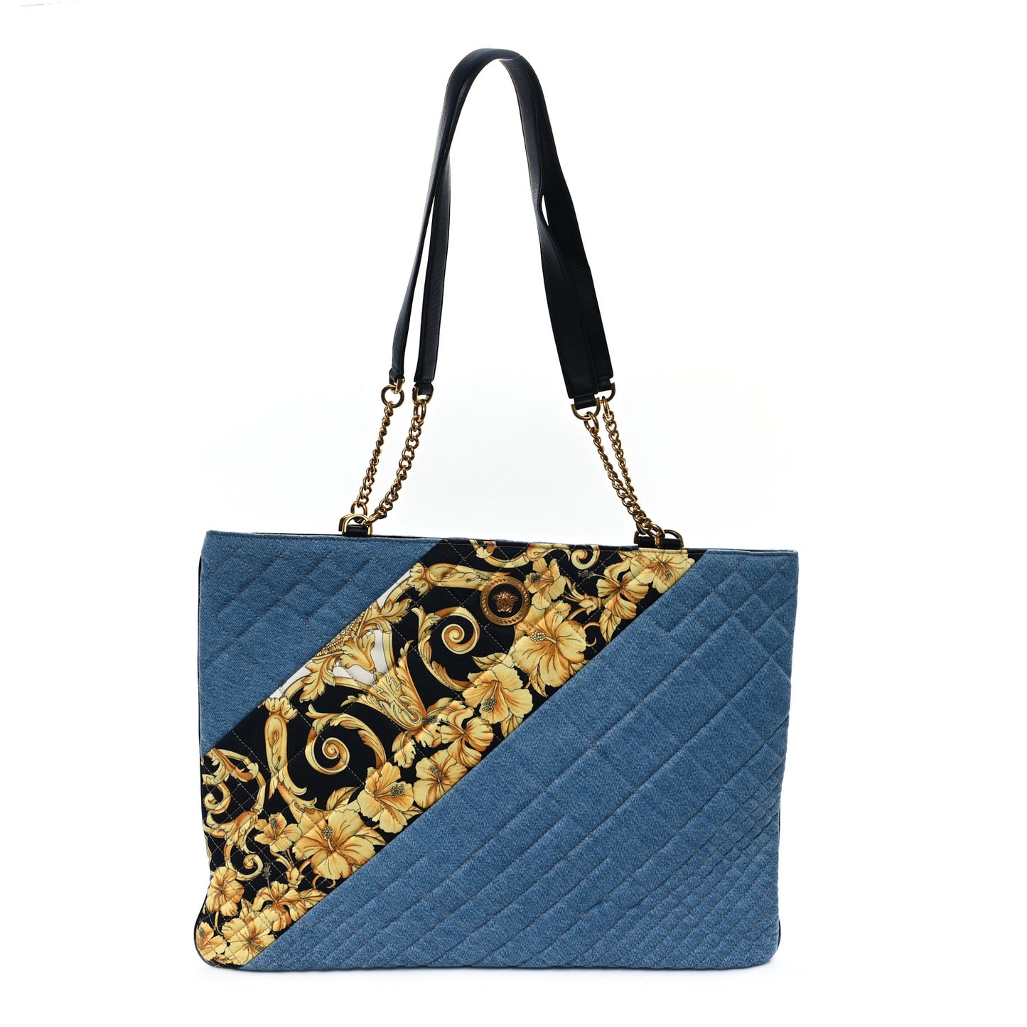 Denim Printed Barocco Shopping Tote Dusk Blue Multicolor