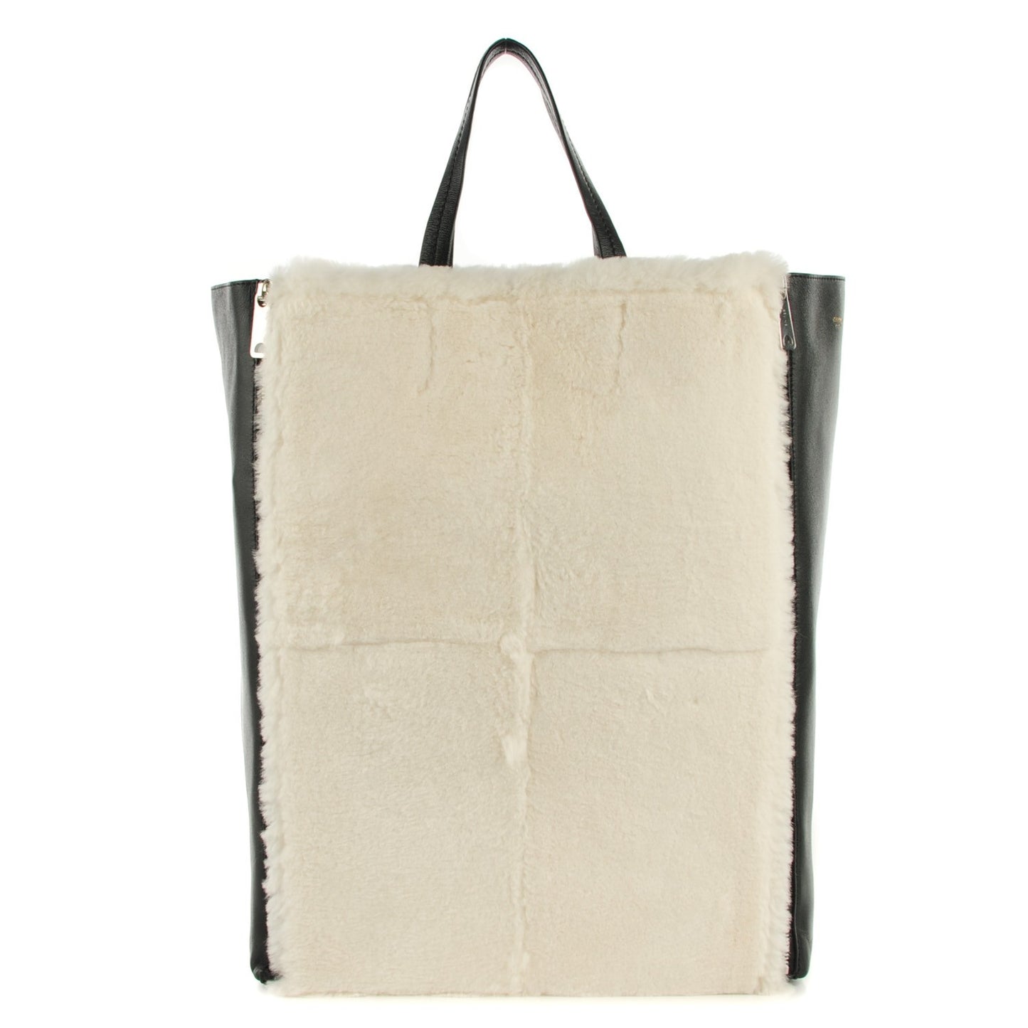 Shearling Smooth Lambskin Vertical Gusset Cabas White