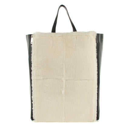 Celine Shearling Smooth Lambskin Vertical Gusset Cabas White 1 of 8