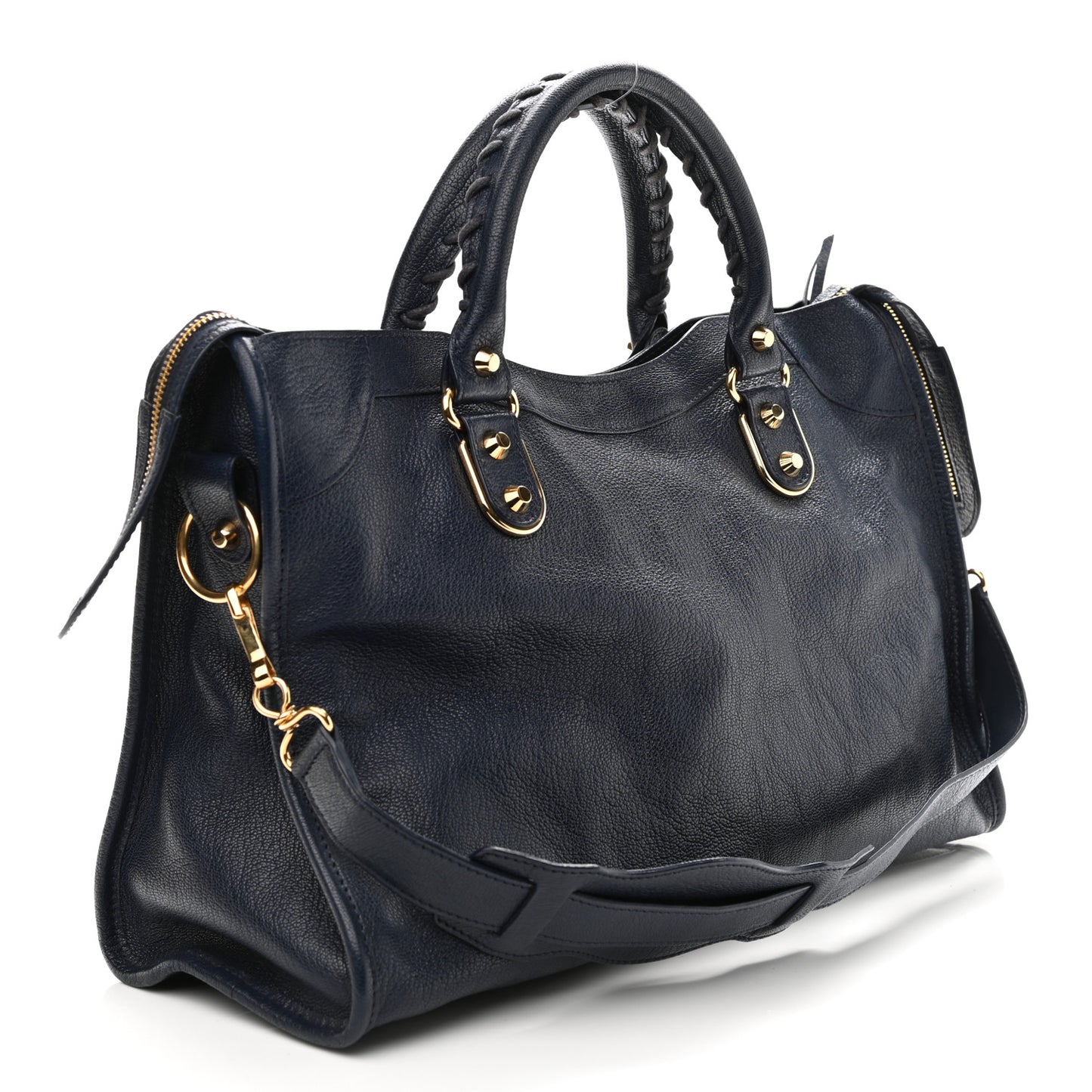 Chevre Gold Metallic Edge Hardware City Bleu Nuit Dark Sea
