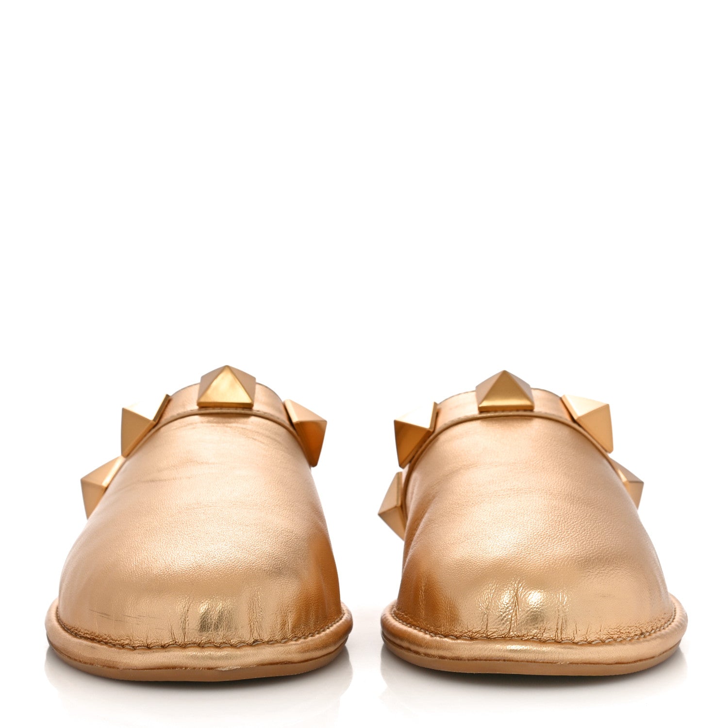 Valentino Garavani Metallic Nappa Roman Stud Slippers 36.5 Antique Brass 2 of 11