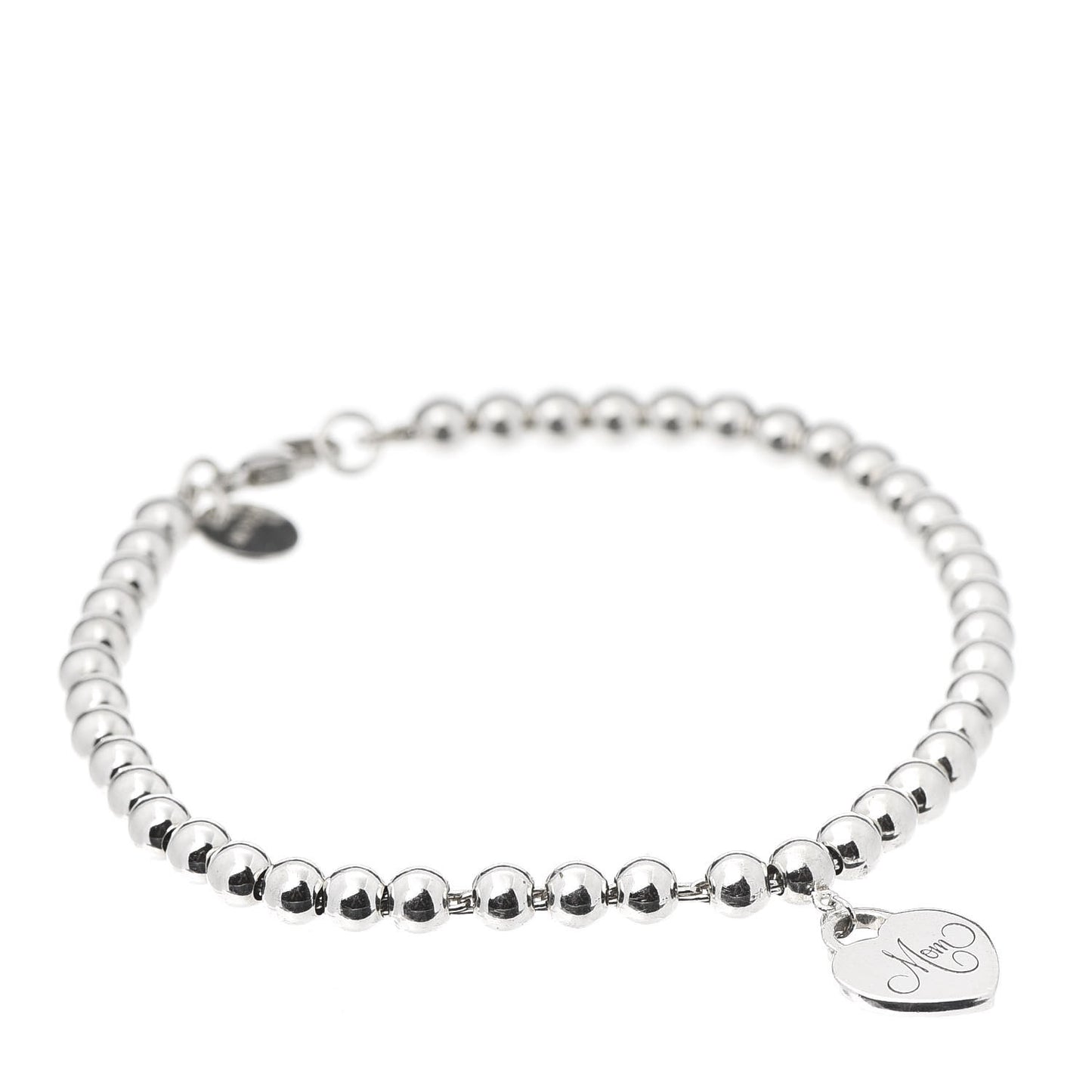 Sterling Silver 4mm Mom Heart Tag Bead Bracelet