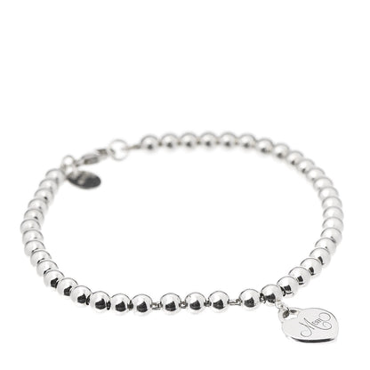Tiffany Sterling Silver 4mm Mom Heart Tag Bead Bracelet 1 of 7
