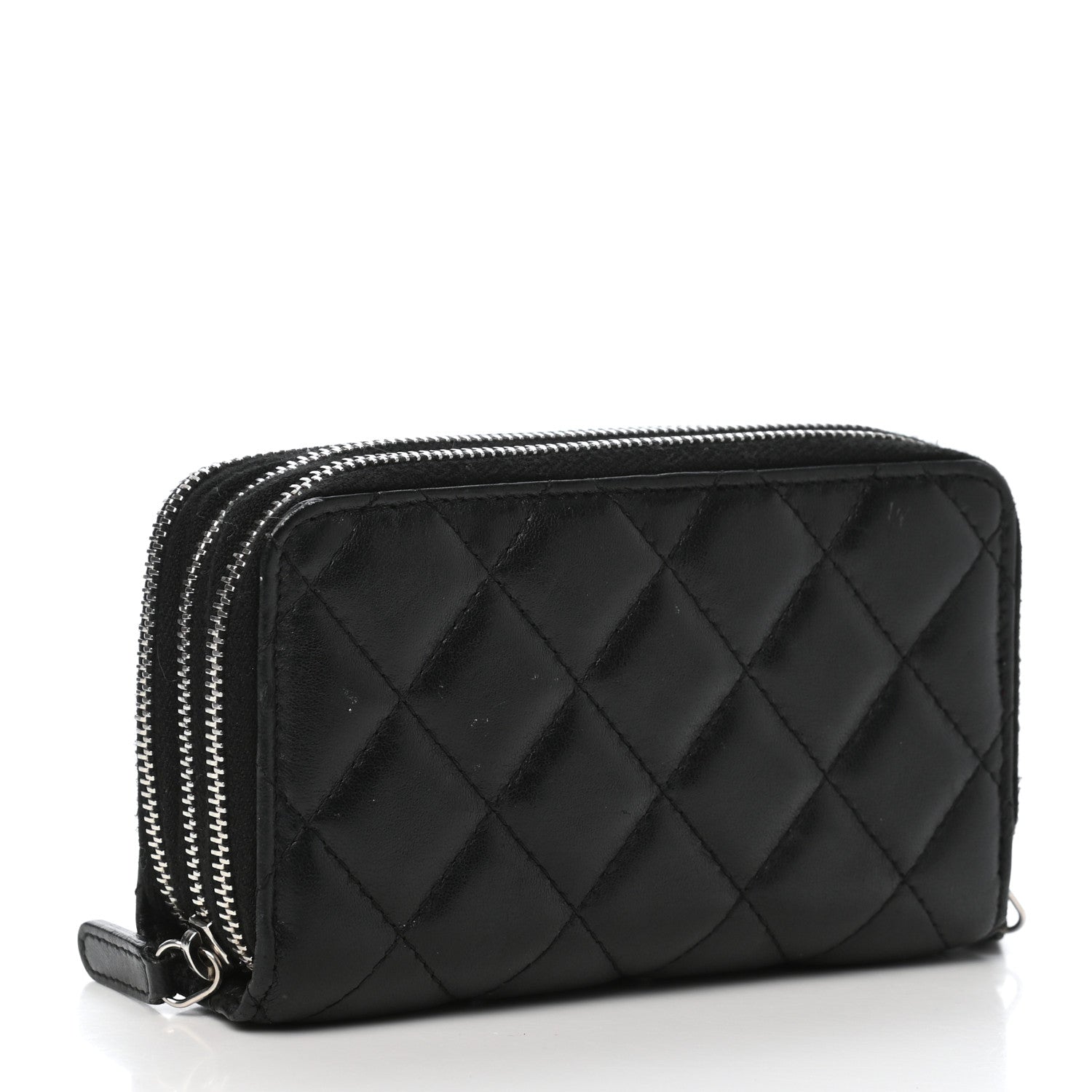 Chanel Lambskin Quilted Triple Zip Wallet Black 3 of 8