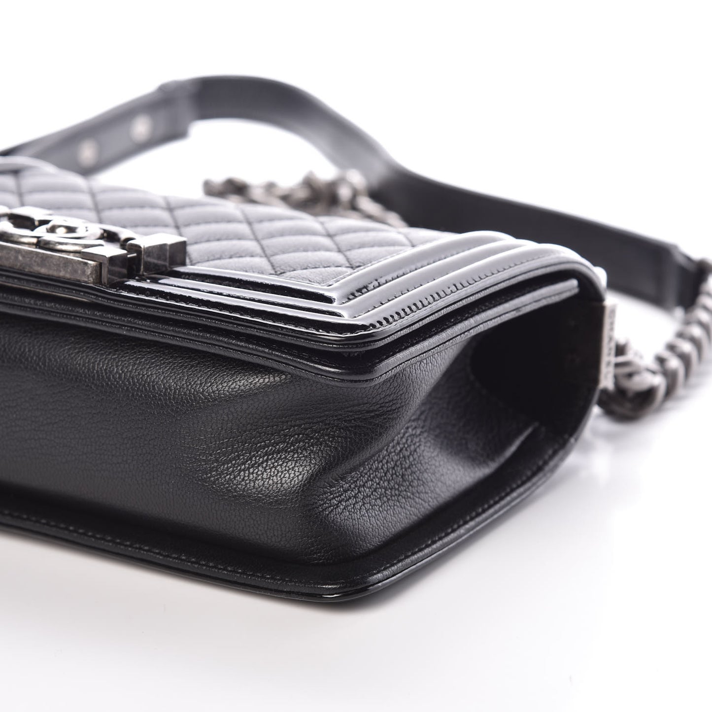 Goatskin Quilted Patent Small Duo Boy Flap Black