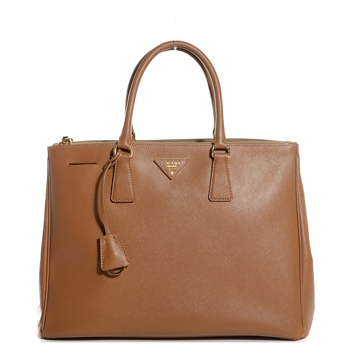 Saffiano Lux Large Double Zip Tote Caramel