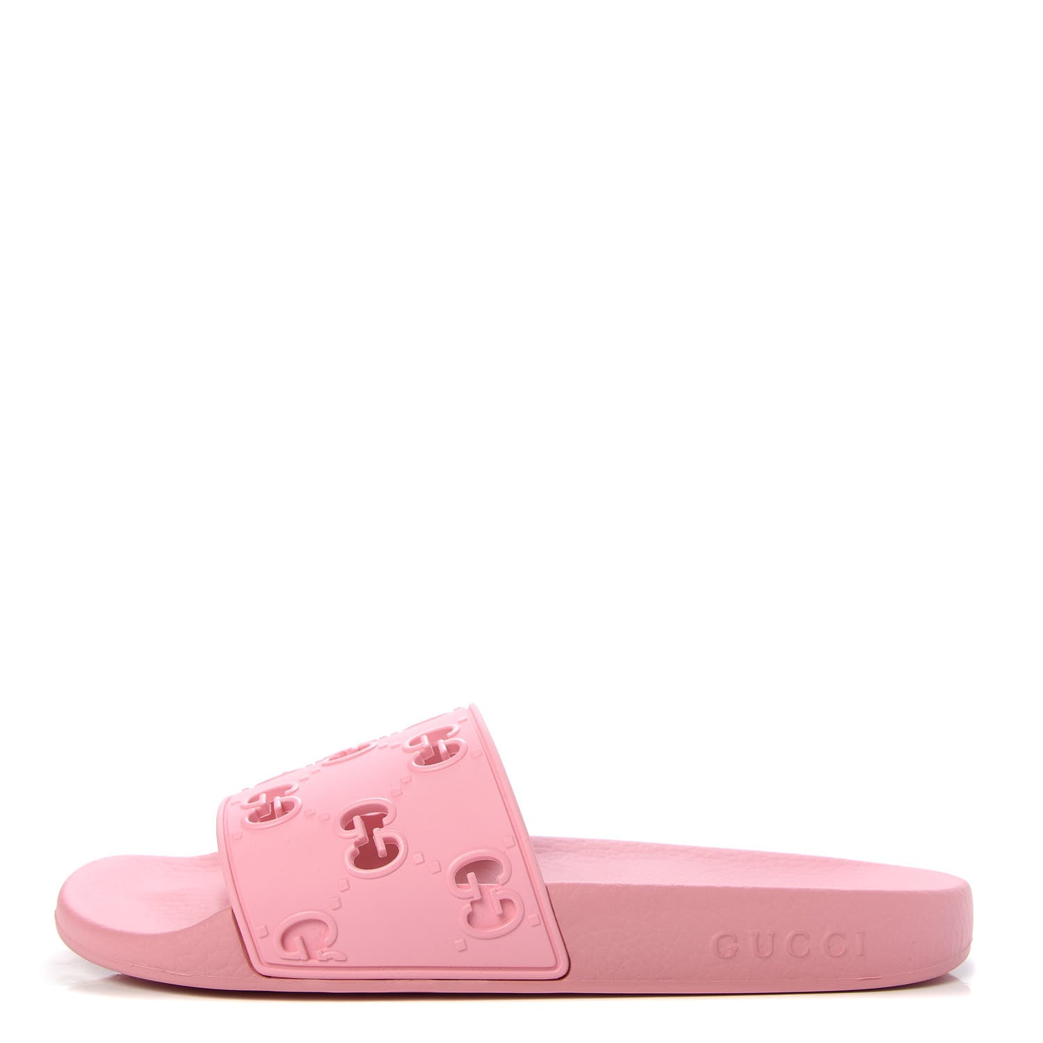 Gucci Rubber GG Monogram Perforated Womens Slide Sandals 39 Rose Box 1 of 8