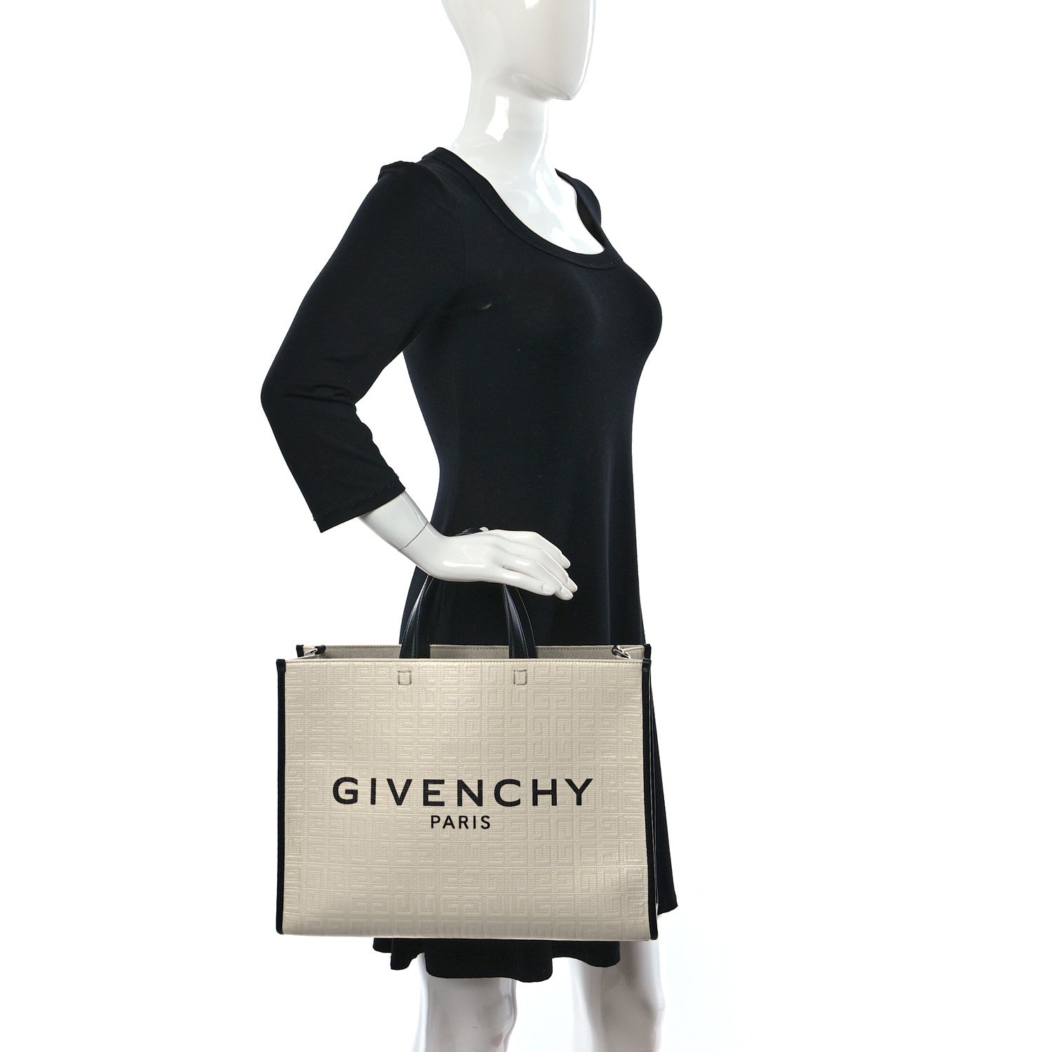 Givenchy Canvas Logo 4G Embossed Medium Tote Beige Black 2 of 10