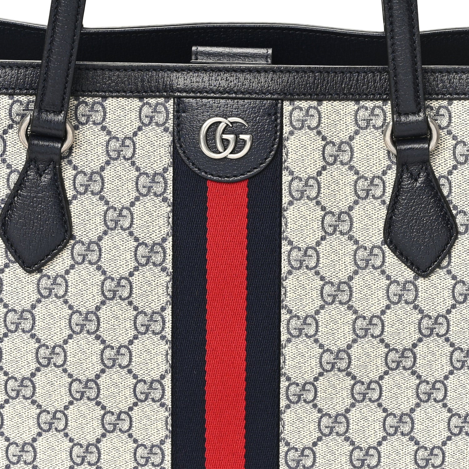 Gucci GG Supreme Monogram Textured Calfskin Web Medium Ophidia Shopping Tote Beige Blue 7 of 9