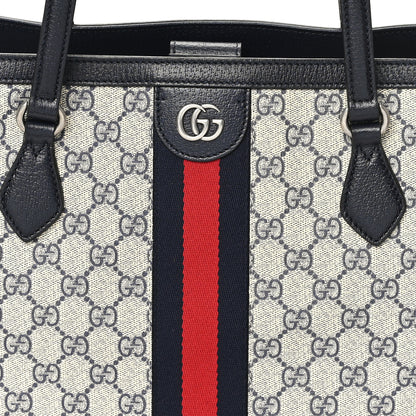 Gucci GG Supreme Monogram Textured Calfskin Web Medium Ophidia Shopping Tote Beige Blue 7 of 9