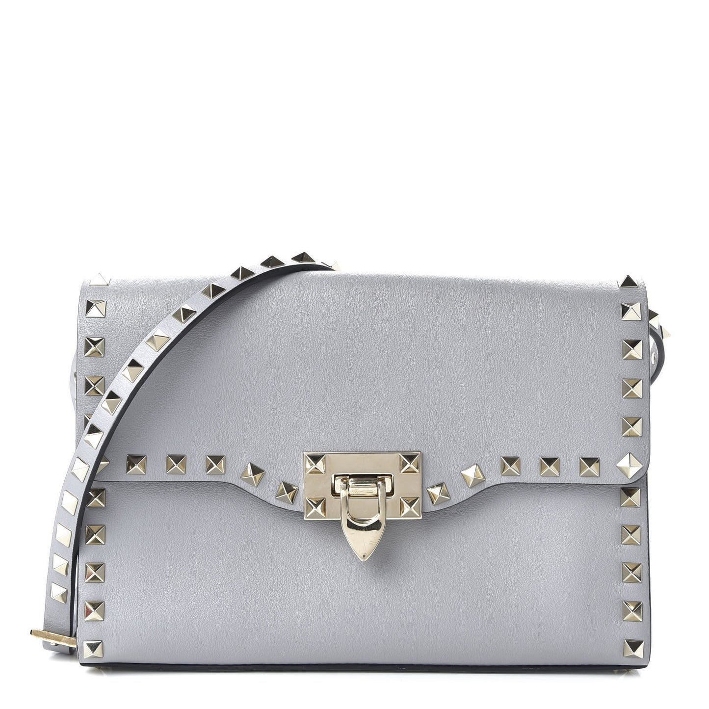 Vitello Medium Rockstud Flip Lock Crossbody Bag Pastel Grey