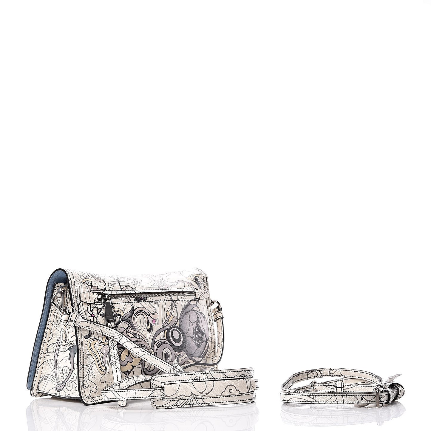 X JAMES JEAN Glace Calfskin Rabbit Print Etiquette Flap Opaline Astrale