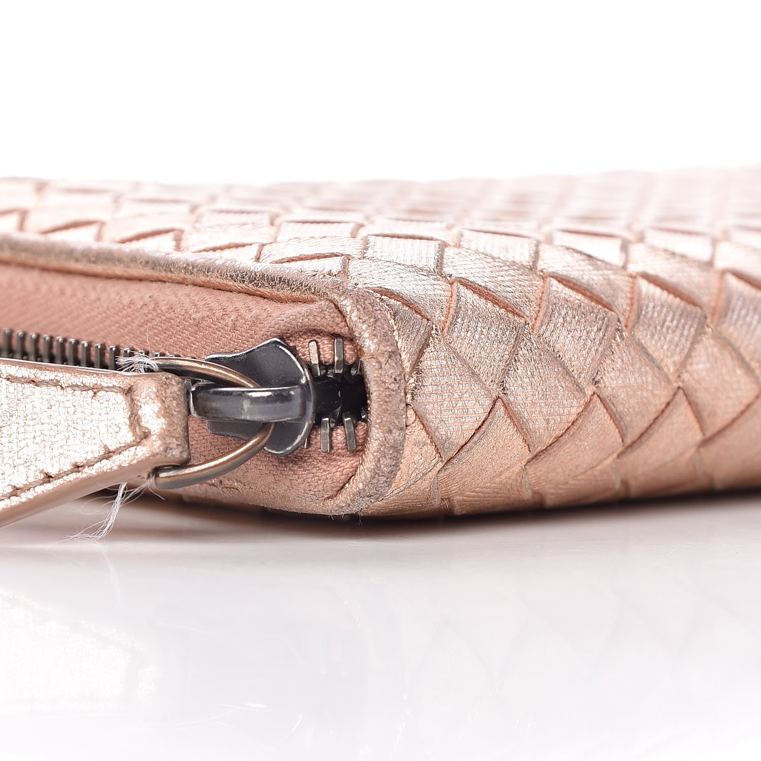 Bottega Veneta Metallic Grosgrain Intrecciato Zip Around Wallet Rose Gold 8 of 11