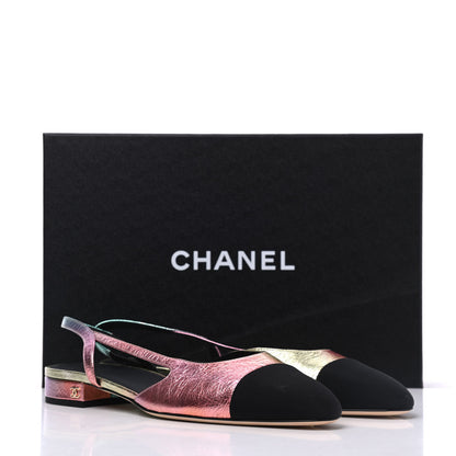 Chanel Laminated Calfskin Grosgrain Cap Toe CC Slingback Flats 40 Multicolor Black 11 of 11