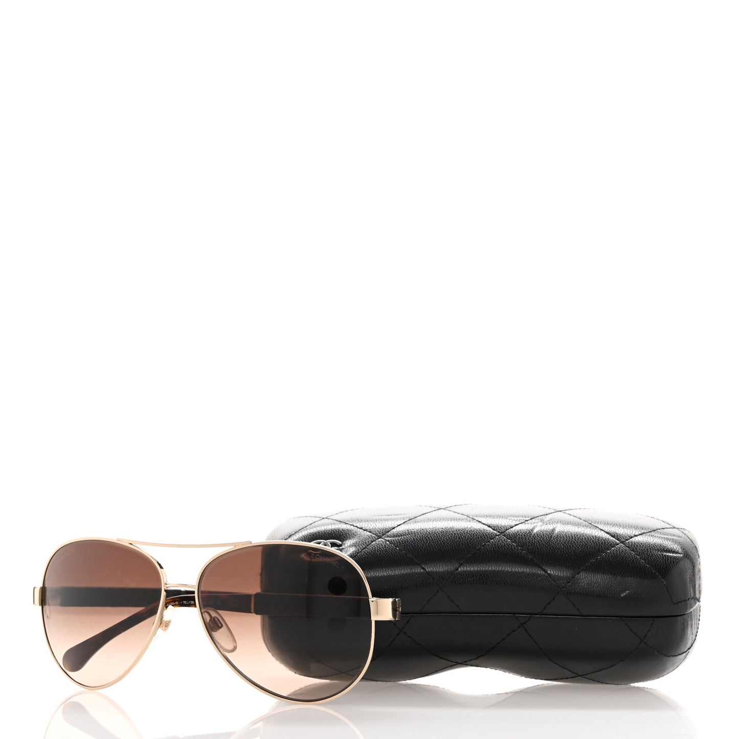 Lambskin Quilted CC Aviator Sunglasses 4195-Q Brown Gold