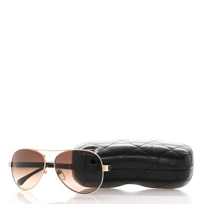 Chanel Lambskin Quilted CC Aviator Sunglasses 4195-Q Brown Gold 10 of 10