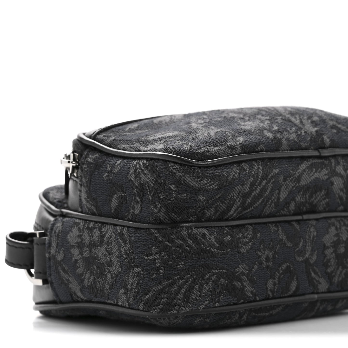 Fabric Jacquard Calfskin Barocco Crossbody Bag Black