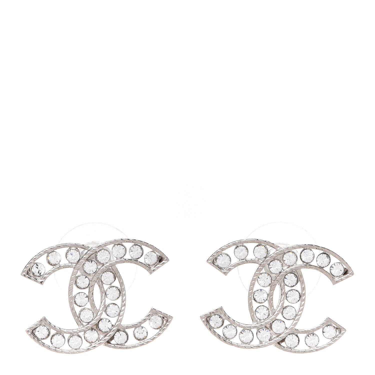 Chanel Crystal CC Earrings Silver 1 of 5