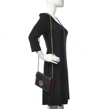 Gucci Vintage Effect Calfskin Matelasse Diagonal Torchon GG Marmont Chain Wallet Black Romantic Cherry 2 of 10