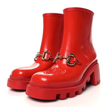 Gucci Rubber Womens Horsebit Ankle Boots 37 Maple Red 3 of 8