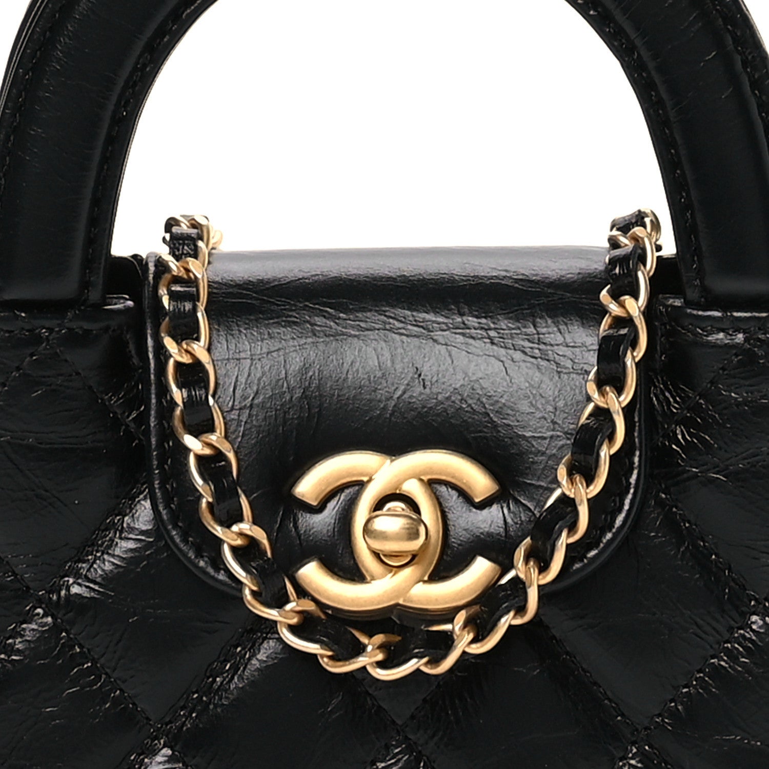 Chanel Shiny Aged Calfskin Quilted Mini Nano Kelly Shopper Black 8 of 11