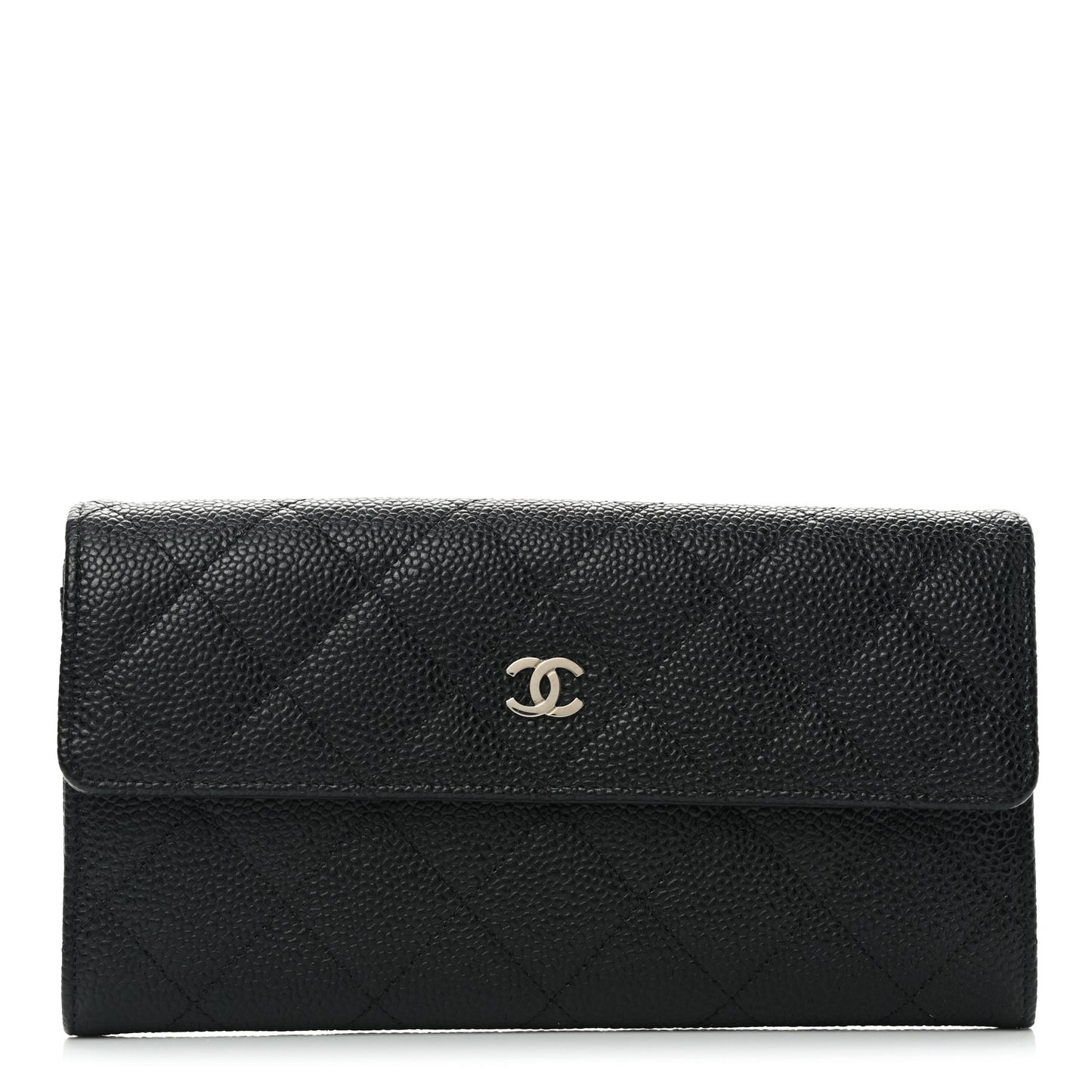 Caviar Quilted Large Gusset Flap Wallet Black