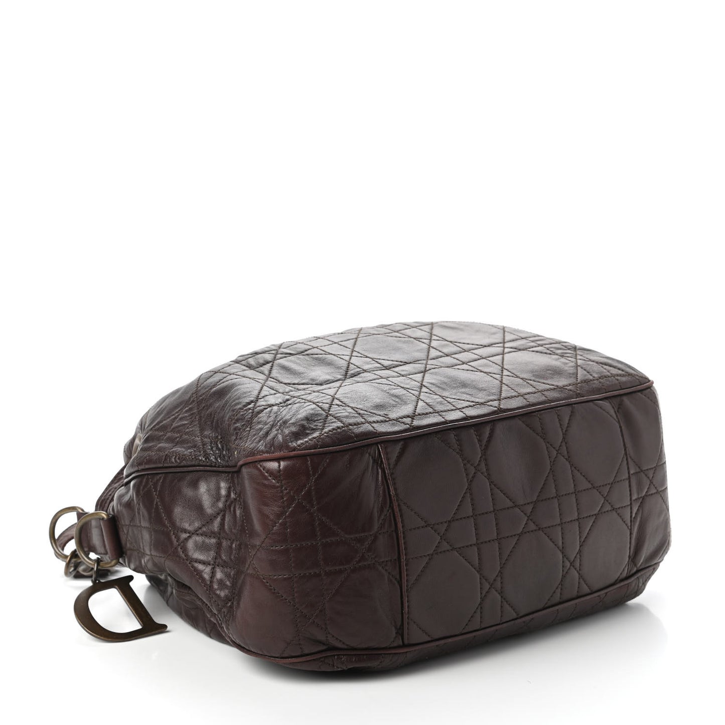 Lambskin Cannage Drawstring Bag Dark Brown