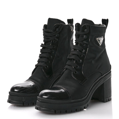 Prada Spazzolato Re-Nylon Metal Triangle Logo Lace Up 55mm Ankle Boots 39 Black 4 of 10