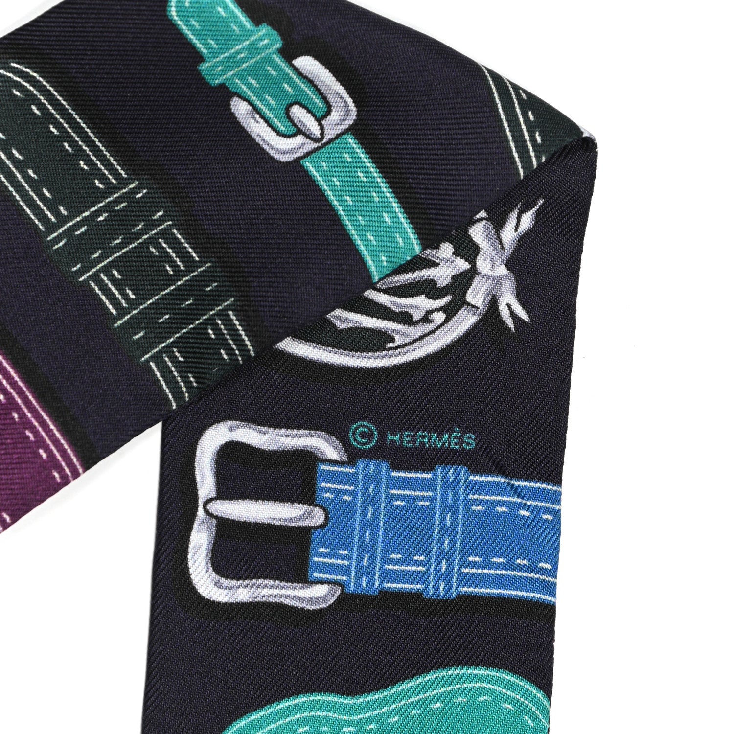 Hermes Silk Harnais Des Presidents Twilly Aubergine Vert Miel 4 of 4