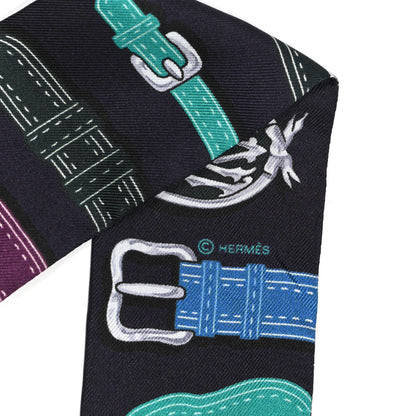 Hermes Silk Harnais Des Presidents Twilly Aubergine Vert Miel 4 of 4