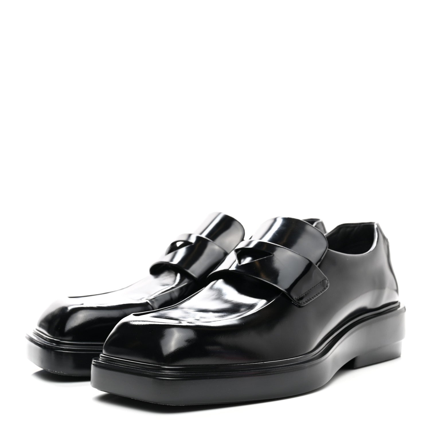 Prada Brushed Calfskin Triangle Patch Loafers 37.5 Black 3 of 12