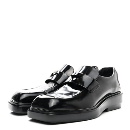 Prada Brushed Calfskin Triangle Patch Loafers 37.5 Black 3 of 12