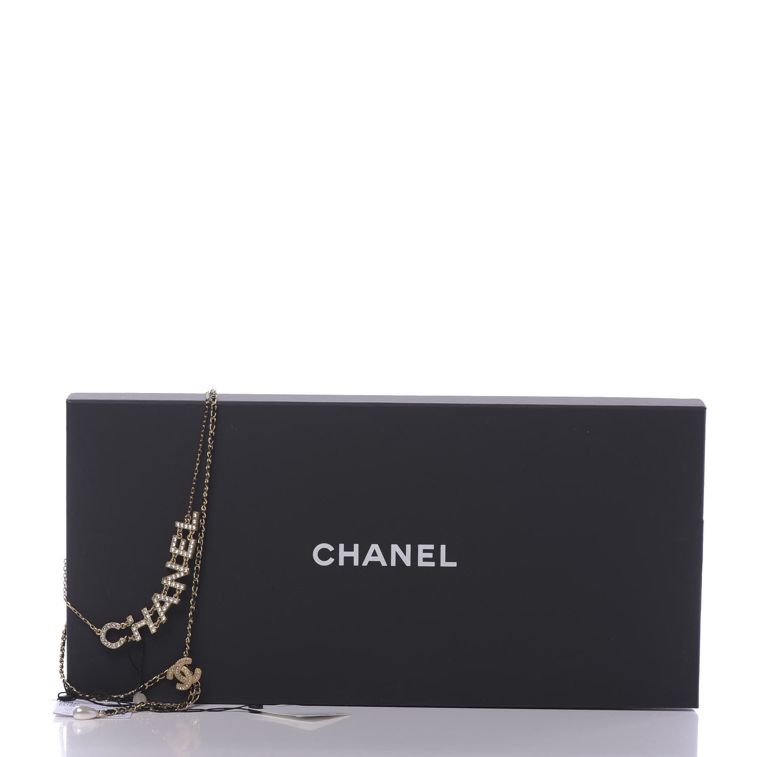 Chanel Lambskin Crystal Pearl Logo CC Double Strand Necklace Gold White Black 5 of 5