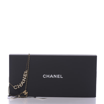 Chanel Lambskin Crystal Pearl Logo CC Double Strand Necklace Gold White Black 5 of 5