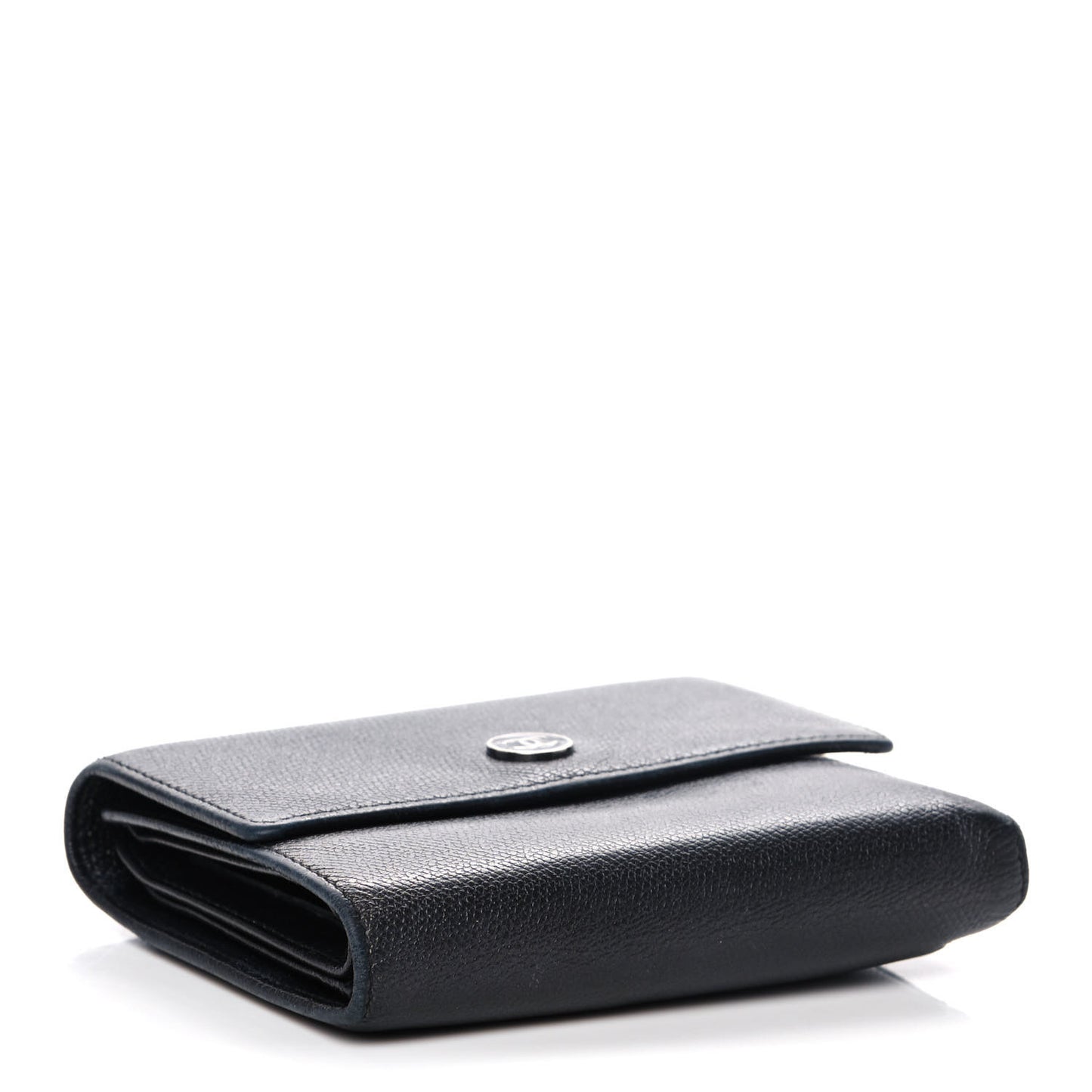 Grained Calfskin CC Button Flap Wallet Black