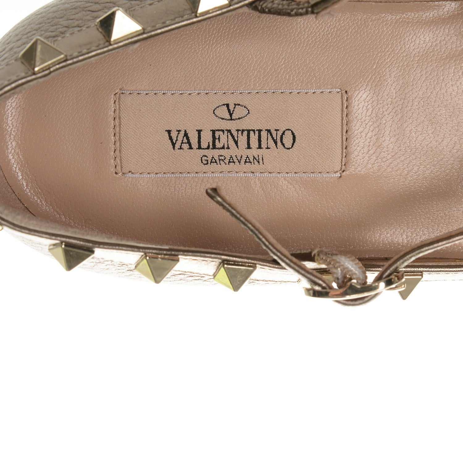 Valentino Garavani Metallic Pebbled Calfskin Rockstud Cage Ballerina Flats 39 Sasso 7 of 7