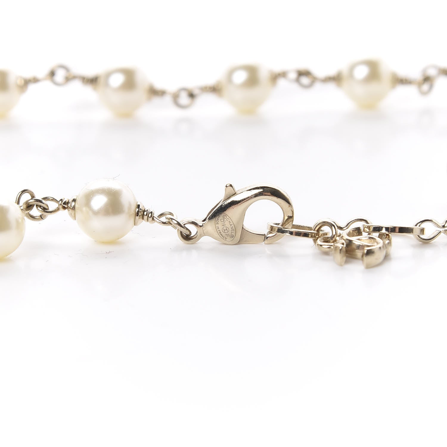 Chanel Pearl Resin Camellia CC Long Necklace Gold Pearly White 4 of 4
