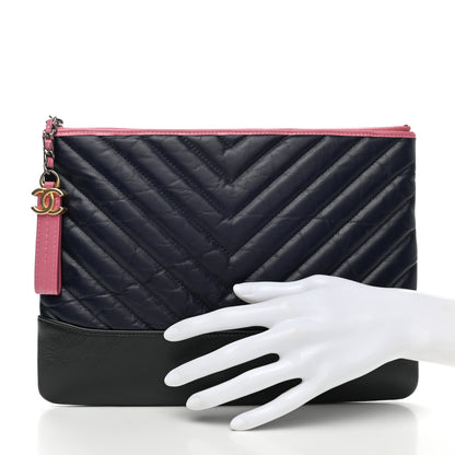 Chanel Aged Calfskin Chevron Quilted Medium Gabrielle Cosmetic Case Pink Navy Black 2 of 7
